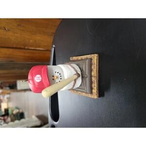 Smores Snowman Baseball Ornament with Red Cap and Bat